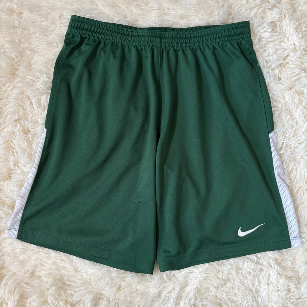 Nike Dri-FIT Athletic Shorts Forest Green White Mesh Side Panel Small